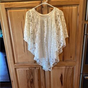 White Lace Poncho Top - Women's Elegant Layered Blouse
